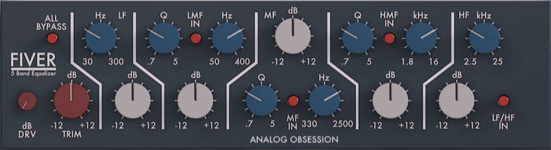 模拟五段均衡插件 Analog Obsession FIVER v3.1 WIN-音浪网-音乐制作系统办公资源