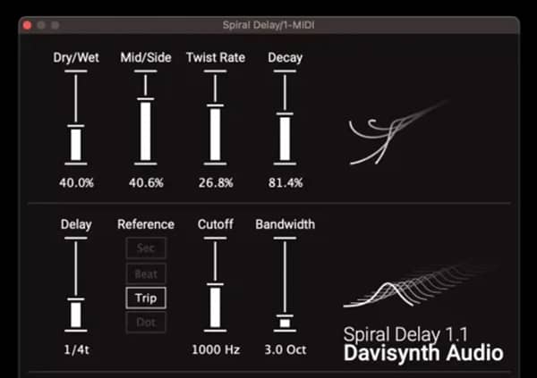 Davisynth Spiral Delay v1.1 VST3 AU WiN/MAC-音浪网-音乐制作系统办公资源